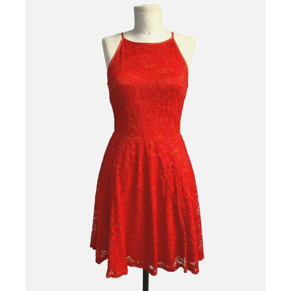 Available Lace A-Line Split Back Fit and Flare Mini Dress Red Size Small NWT - Picture 1 of 2